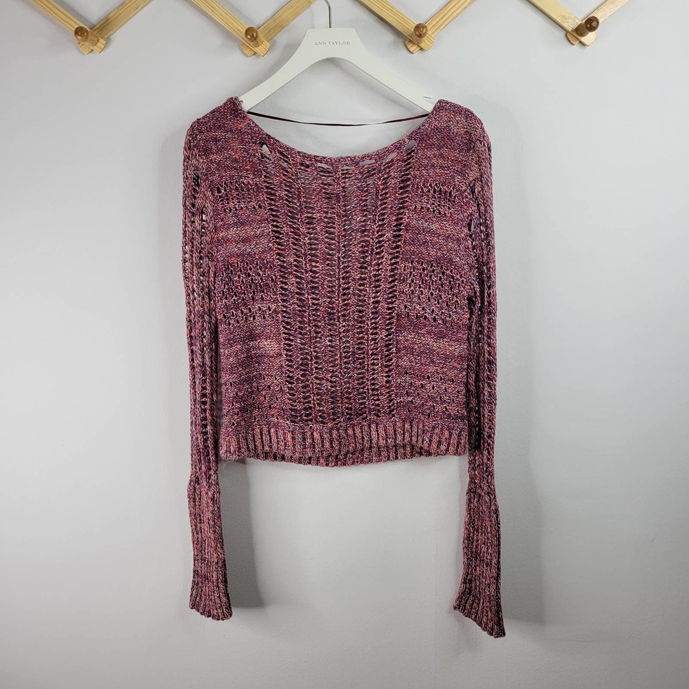 free people open knit long sleeve sweater XS linen